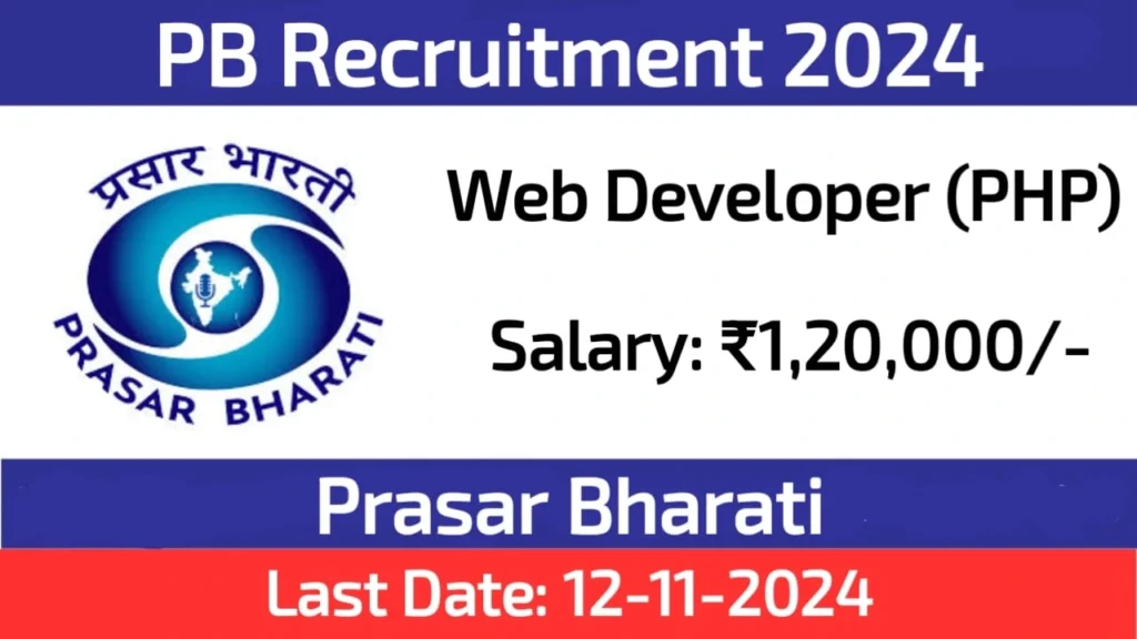 Prasar Bharati Recruitment 2024 Application Open for Web Developer (PHP) Post